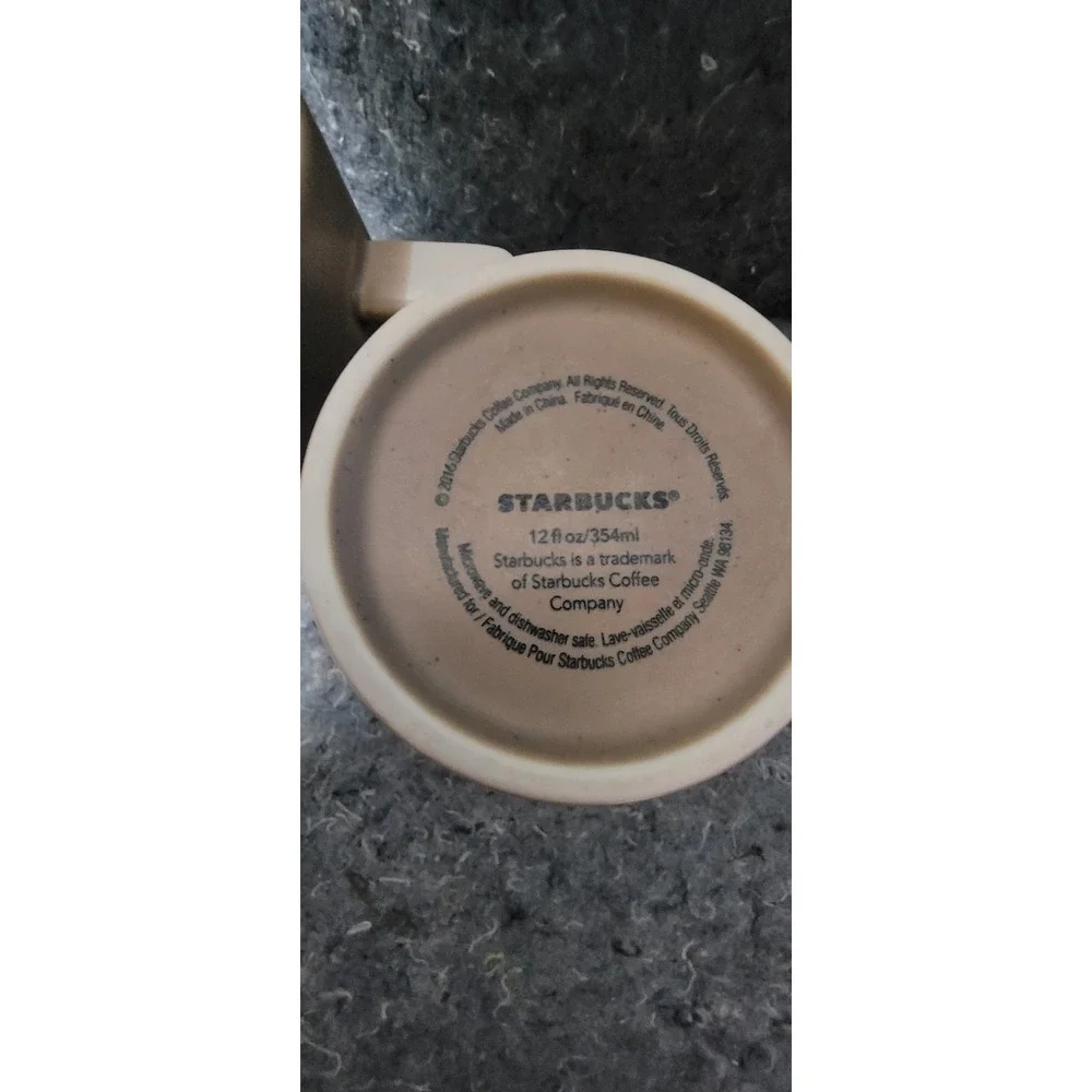 2016 Starbucks Light‎ Brown White Engraved Logo Coffee/Tea Mug 12 Oz Set of 2